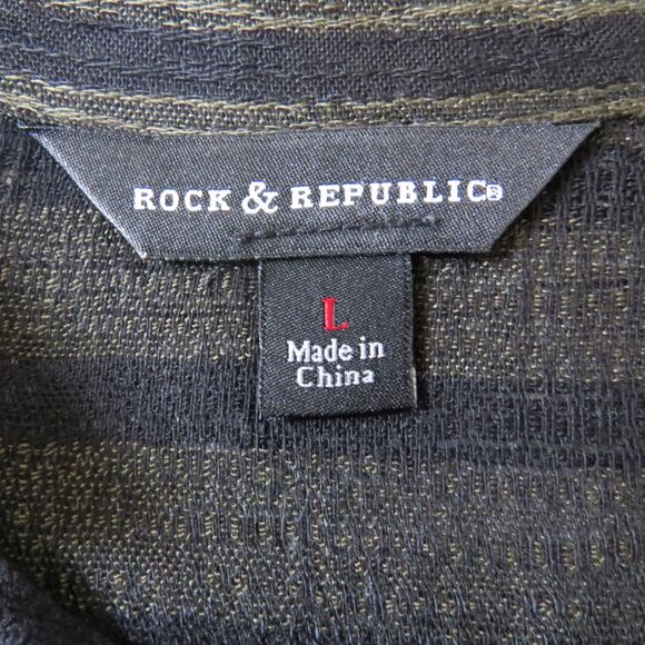 Rock & Republic Women's Green/Black Striped Lace Up Tunic L EUC - Picture 7 of 9